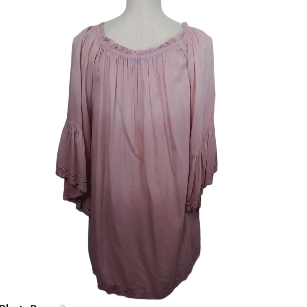 Tiare Hawaii Pink Mauve Ombre Boho Wide‎ Sleeve Dress